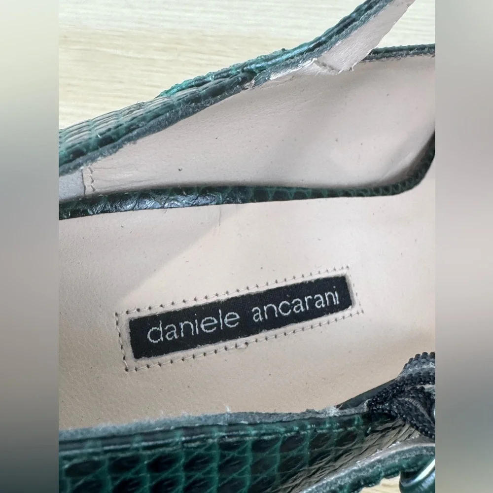 Vintage Daniele Ancarani Green Snake Embossed Heels Strap Buckle 38.5 Women's 8 - Picture 7 of 13